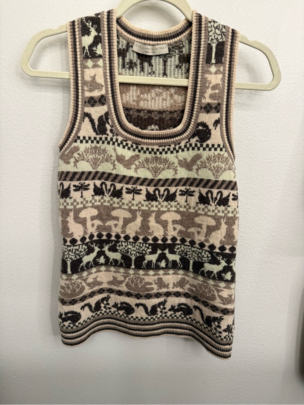 Stella McCartney Brown and Cream Knit Tank with Patterned Motif